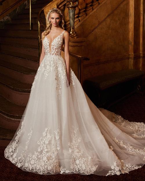 122110 lace ball gown wedding dress with pockets and deep v neckline1